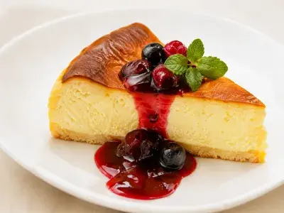 ベリーソースを添えたバスクチーズケーキ